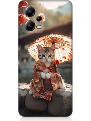 Teknomeg Xiaomi Poco X5 5g Uyumlu Geyşa Kıyafetli Kedi Desenli Silikon Kılıf
