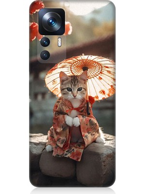 Teknomeg Xiaomi Mi 12T Pro Uyumlu Geyşa Kıyafetli Kedi Desenli Silikon Kılıf