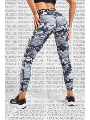 Nike Pro Dri Fit Printed 7/8 Training Leggings Baskılı Toparlayıcı Kadın Tayt Siyah