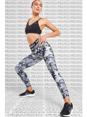 Nike Pro Dri Fit Printed 7/8 Training Leggings Baskılı Toparlayıcı Kadın Tayt Siyah