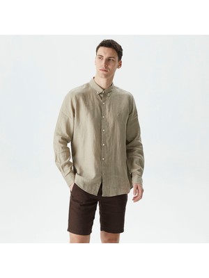 Nautica Erkek Bej Classic Fit Uzun Kollu Keten Gömlek W35101T.1FS