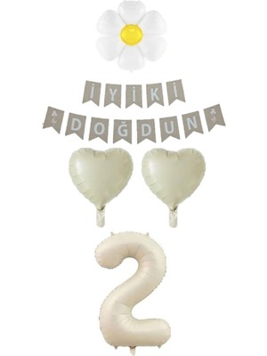 Rönesans Parti 2 Yaş Papatyalı Rakam Kalp Folyo Balon Doğum Günü Seti