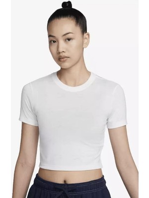 Nike Air Baskılı Crop Transparan Kadın Krem T-Shirt (Slim Fit)