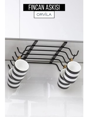 Orvila 10 Kancalı Fincan ve Kupa Bardak Düzenleyici Askılığı - Siyah Metal Raf Altı