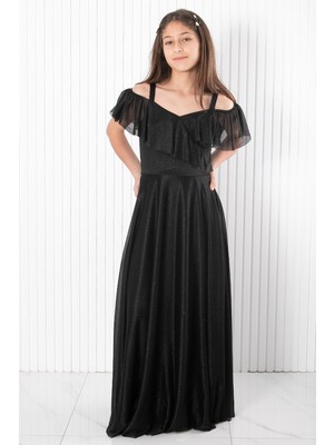 Modaviki Askılı Simli Abiye Elbise Siyah MDV938