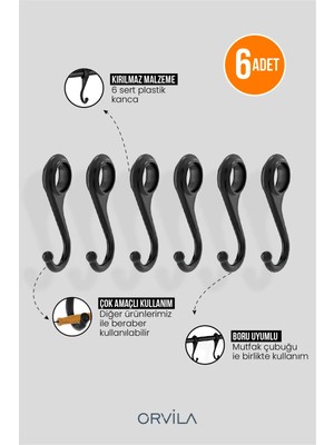 Orvila Mutfak ve Banyo Askısı Yedek Kancası 6 Adet