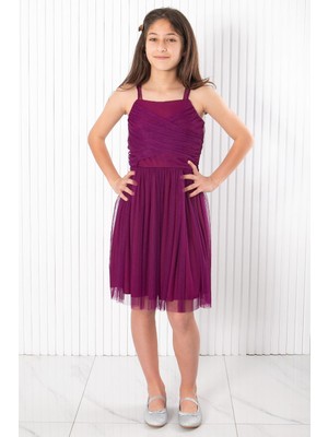 Modaviki Askılı Tül Abiye Mürdüm MDV932