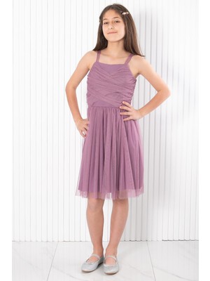 Modaviki Askılı Tül Abiye Lila MDV932