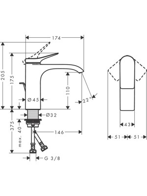 Hansgrohe Vivenis Tek Kollu Lavabo Bataryası 110 Kumandalı 75020000