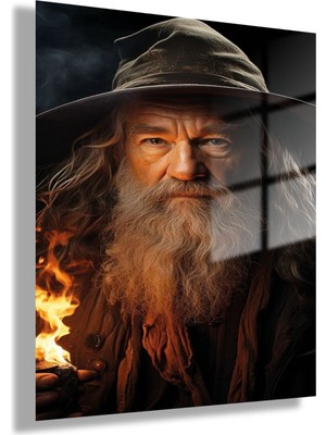 Gaagart Temperli Gerçek Cam Tablo Yüzüklerin Efendisi Gandalf Portresi
