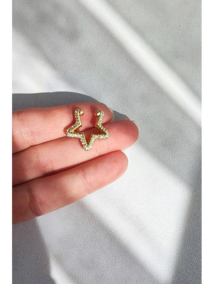 Zirkon Taşlı Yıldız EARCUFF Kıkırdak Küpe -Altın Renk