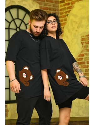 BAV Butik Ayvitrin Sevgili Çift Kombini Unicex Oversize Ayı Nakışlı T-Shirt