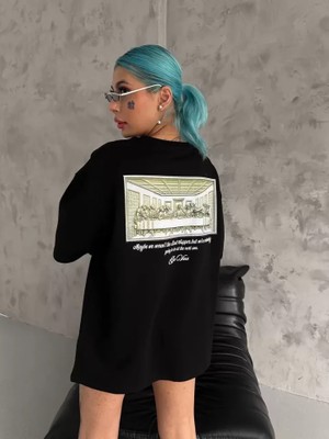 Stock Mount Baskılı Oversize T-Shirt - Siyah