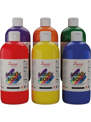 Red Rose Ara Renkler Akrilik Boya 6'lı Set 6X500 gr Dekoratif, Hobi Amaçlı, Sanatsal, Canlı Renkler