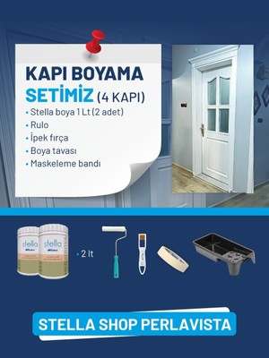 Bianca Stella Kapı Boyama Seti 2 lt Cappuccino Renk Su Bazlı Akrilik Boya ve Aksesuarlar