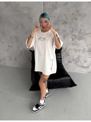 Passense Baskılı Oversize T-Shirt - Beyaz