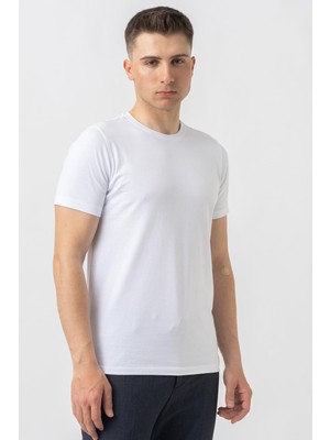 White Stone Aarau Slim Fit 1001 Bisiklet Yaka Pamuklu T-Shirt Beyaz