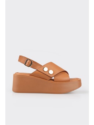 Elle Taba Deri Kadın Dolgu Topuklu Sandalet
