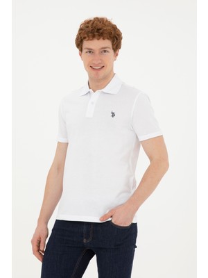 U.S. Polo Assn. Erkek Slim Fit Polo Yaka Beyaz Basic Tişört 50279573-VR013