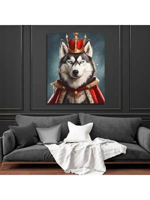 Gaagart Tekli Dikey Kanvas Duvar Tablosu Kral Kostümlü Köpek Husky