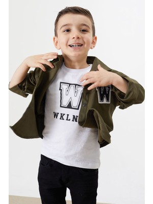 Wikiland Haki Nakışlı Jean Gömlekli Tişörtlü Erkek Çocuk 2'li Takım 18235