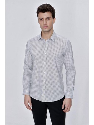 İmza Beyaz Uzun Kol Klasik Slim Fit Pamuklu Likralı Gömlek 1004225212