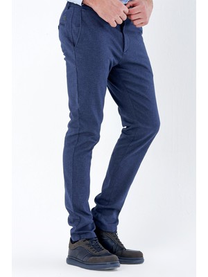 İmza Lacivert Desenli Armürlü Yan Cepli Slim Fit Dar Kesim Casual Pantolon 1003235119