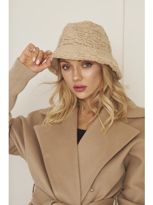 EKE TEKSTİL Camel Kadın Peluş Kova Model Balıkçı Bucket Hat Kışlık Şapka