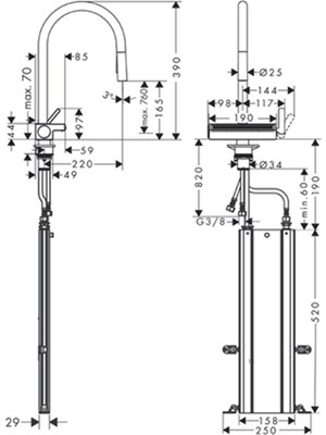 Hansgrohe Hansgrohe Aquno Select M81 3 Jet Spiralli Eviye Bataryası 73831000