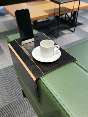 Arkitekt Ex Telefon Tutuculu Ahşap Katlanır Portatif  Organizer Yan Sehpa Kaydırmaz Deri Yüzeyli