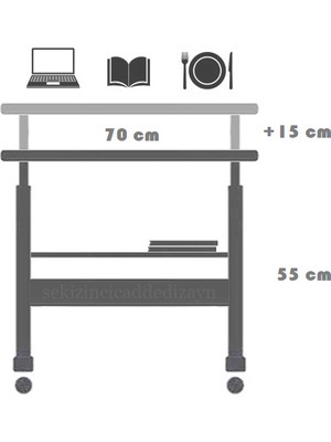 servetavcı Yükseklik Ayarlı Ve Çift Raflı Laptop Sehpası Ve Çalışma Masası - Antrasit (Tekerli) 70 x 40