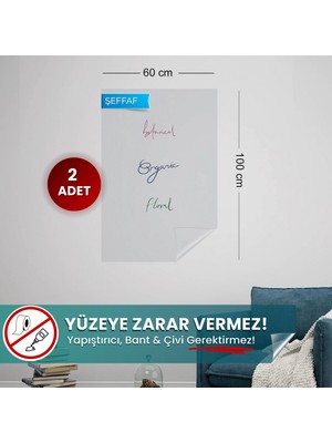 Pi Papers Akıllı Kağıt - 60x100 Cm Şeffaf, 2 Adet Pratik Inovatif, Statik Yapışkansız Tutunan Yazı Tahtası