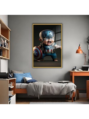 Gaagart Metal Çerçeveli Temperli Cam Tablo Baby Captain America