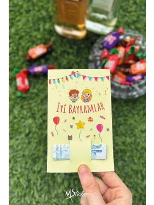 Msticker Bayram Tebrik Kartı 10 Adet 9x14 cm Renkli Tasarım İyi Bayramlar Temalı