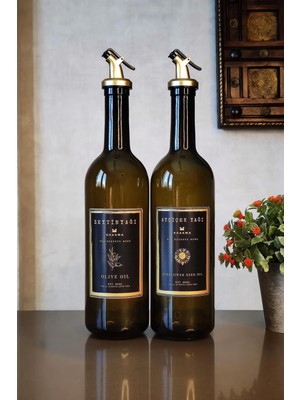 Khakma Amber Siyah Gold 2'li 750 ml Zeytinyağı Sıvıyağ Şişesi Yağdanlık Yağlık 750SG