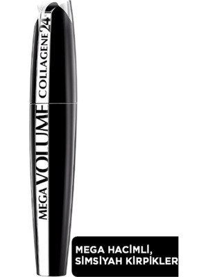 L'Oréal Paris Mega Volume Collagene 24h Siyah Maskara Kadınlar İçin Hacim Verici Büyük Boy