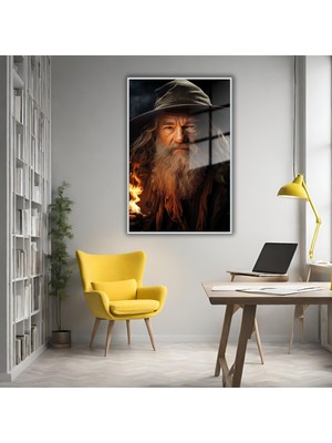 Gaagart Metal Çerçeveli Cam Tablo Yüzüklerin Efendisi Gandalf Portresi