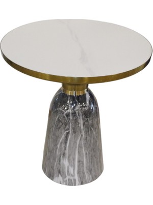 T. Concept Metal Yuvarlak Yan Sehpa Beyaz Mermer Desenli