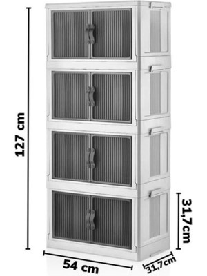 Spotiks 4 Katlı 55 Lt Portatif Dolap Çift Kapaklı Tekerlekli Beyaz