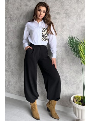 Julude Beyaz Zebra Işlemeli Tarz Kadın Gömlek P-00009175