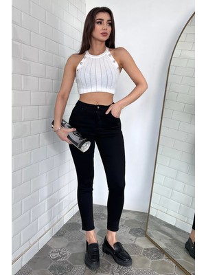 Julude Siyah Yüksek Bel Ful Likralı Kadın Pantolon P-00009067