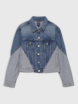 Gap Kadın Mavi Colorblock Icon Denim Ceket