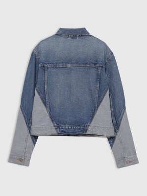 Gap Kadın Mavi Colorblock Icon Denim Ceket