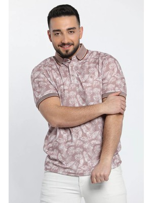 Julude Koyu Bej Yaprak Baskılı Polo Yaka Erkek Tişört P-00009230