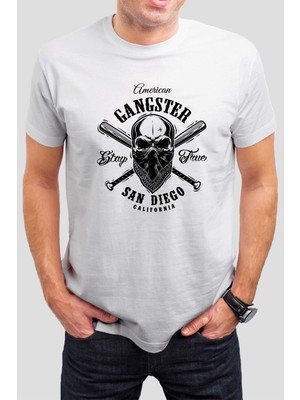 T-35 Gansgter Kuru Kafa Baskılı Beyaz Unisex T-Shirt