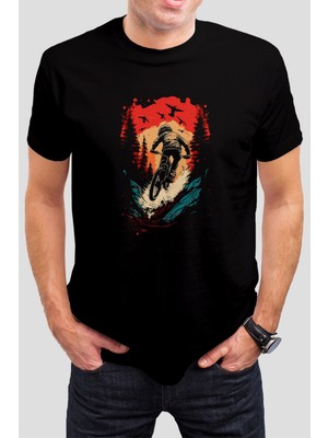 T-35 Bisiklet Baskılı Siyah Unisex T-Shirt