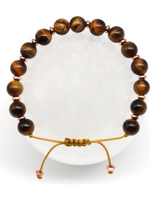 Alibaba Doğaltaş Kaplan Gözü - Hematit Doğal Taş Makrome Örme Bileklik Küre Kesim