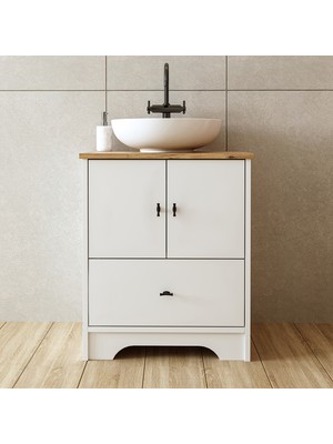 Roomart Ayaklı 2 Kapaklı Lavabolu Mdflam 60 cm Banyo Dolabı