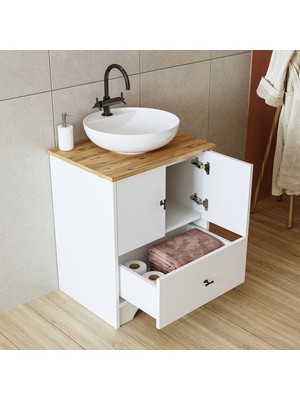 Roomart Ayaklı 2 Kapaklı Lavabolu Mdflam 60 cm Banyo Dolabı