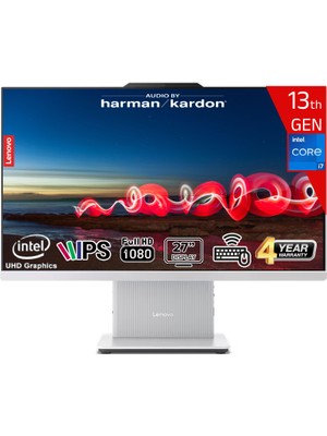 Lenovo Ideacentre Aıo 27IRH9 Intel Core I7 13620H 64GB Ddr5 2tb SSD Intel UHD Graphics WIN11 Pro 27 IPS Fhd Kablosuz Klavye+Mouse F0HM0048TR-64256W Beyaz All In One Bilgisayar